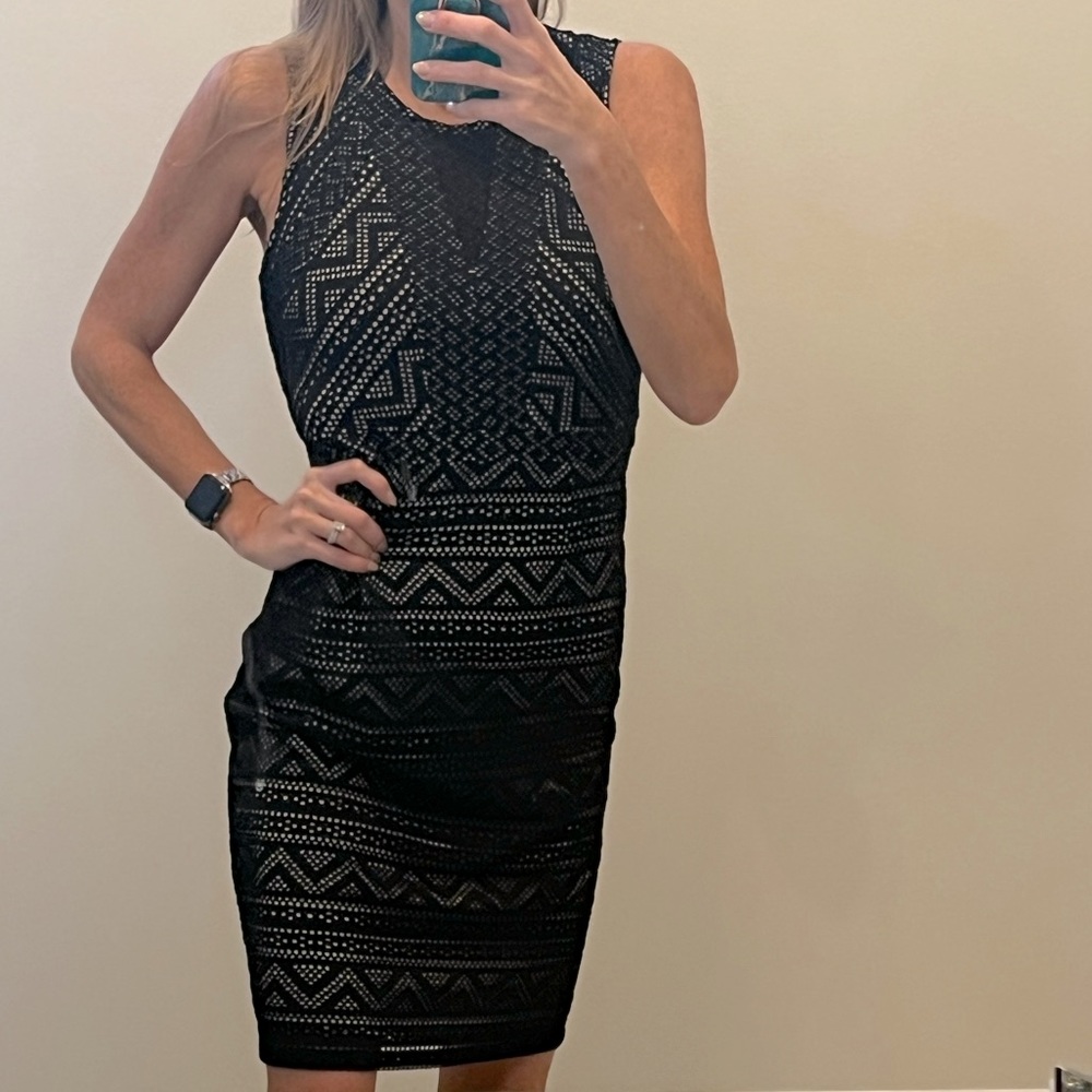 Gorgeous Calvin Klein designer dress! Beautiful black/tan for a night out!